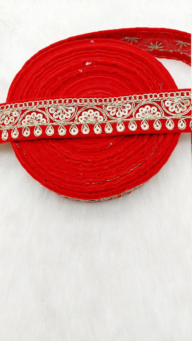 Floral Embroidered Velvet Fabric Sequins Trim Indian Sari Border, Sequin Trimming, Sequinned Lace